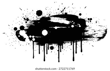 La vibrante salpicadura de tinta negra crea una pieza de arte abstracto dinámico sobre un fondo blanco limpio, perfecto para proyectos y diseños creativos