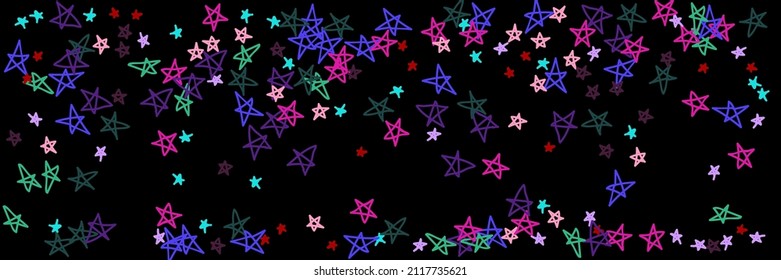 Vibrant Black Pastel Colorful Green Bordo Kids Purple Sky Wallpaper. Pink Bright Dark Mint Violet Childish Vivid Handdrawn Stars. Night Stars Lavender Naive Chaotic Red Multicolor Background.