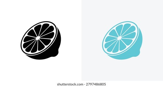 Vibrant black and turquoise sliced lemon graphic with fresh juice texture ideal for healthy food branding and refreshing beverage designs