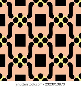 Vibrant black and yellow pattern on pink background, creating lively and eye catching seamless fabric design.