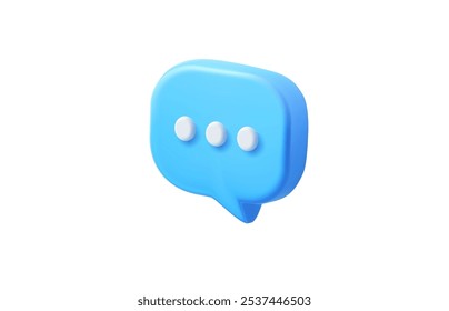 Ein lebendiges blaues 3D-Vektorsprachblasensymbol mit drei Punkten, das Kommunikation, Messaging oder Chat symbolisiert. Einzeln auf weißem Hintergrund ist dieses Symbol perfekt für Anwendungen, soziale Medien.