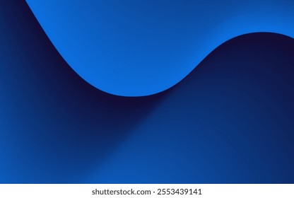 A vibrant blue abstract background features a smooth, flowing wave design with subtle shading.