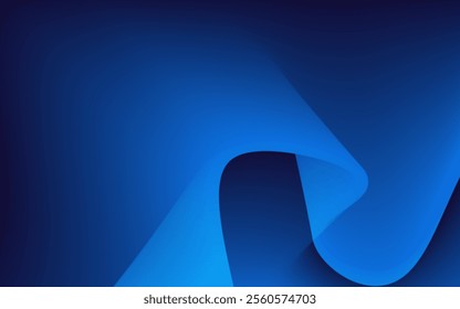 A vibrant blue abstract background features a flowing, wave-like shape with subtle gradients and dynamic curves.
