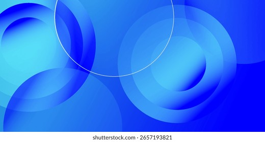 Fundo abstrato azul vibrante com círculos transparentes sobrepostos e gradientes fortes, criando um design moderno dinâmico e energético