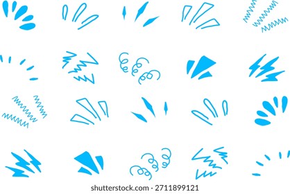 Formas de estilo cómico abstracto azul vibrante dispersas sobre un fondo blanco limpio, creando un patrón divertido ideal para diseños modernos, carteles y gráficos digitales.
