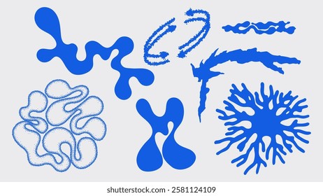Vibrant blue abstract forms against a light backdrop, highlighting organic fluidity.