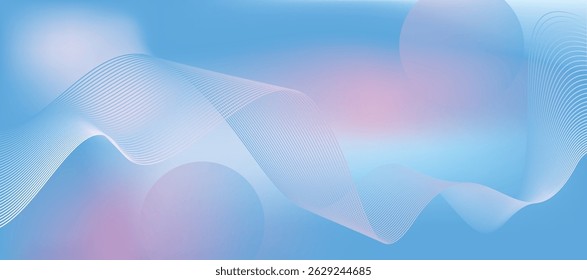 Fondo azul vibrante de la onda Abstractas con el gradiente rosado suave y el arte de línea que fluye