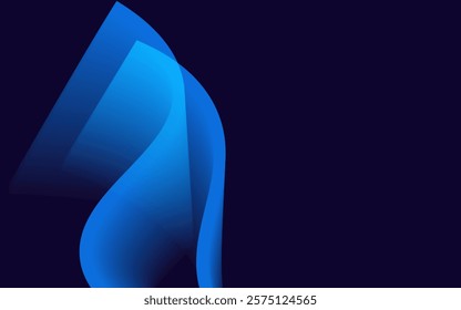 A vibrant blue abstract wave flows gracefully against a dark navy background. modern graphic fluid.