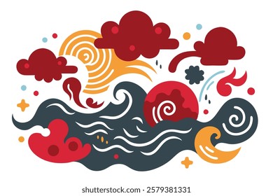 Vibrant Blue Abstract Waves and Clouds Background Design Vector Illustration