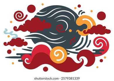 Vibrant Blue Abstract Waves and Clouds Background Design Vector Illustration