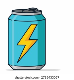 A vibrant blue aluminum can featuring a bright yellow lightning bolt, symbolizing power and energy.