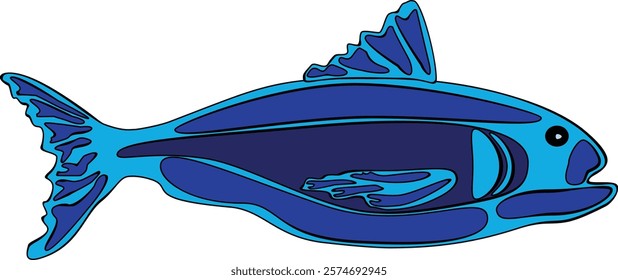 A vibrant blue animation fish , its smooth, rounded body glowing with a bright, cheerful shade of blue. Dark blue spots are scattered across its body, adding an extra layer of depth to its appearance 