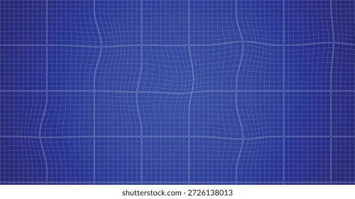 Um fundo azul vibrante apresenta um padrão de grade sutilmente distorcido, criando um efeito visual dinâmico e abstrato que lembra um diagrama deformado ou uma tela digital.