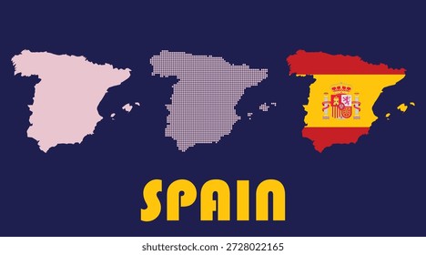 Un fondo azul vibrante muestra tres representaciones gráficas distintas del mapa surcoreano. A la izquierda, una sólida silueta blanca de la península coreana resalta su forma geográfica. En el centro, el mapa se representa con un sutil patrón de puntos o cuadrícula, lo que sugiere datos o una representación digital. El mapa de la derecha muestra con orgullo la bandera nacional de Corea del Sur, el Taegeukgi, integrado dentro de sus fronteras, con el símbolo yin-yang rojo y azul y cuatro trigramas negros. Debajo de estos Elementos gráficos, el texto en negrita y negro 'COREA DEL SUR' se muestra de manera prominente, reforzando el tema de la Imagen. Esta ilustración combina efectivamente los contornos geográficos con los Elementos identitarios nacionales.