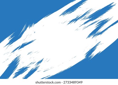 A vibrant blue background with a white brush stroke design element, creating a dynamic and artistic visual effect