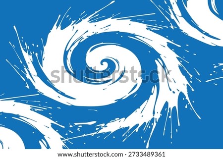 A vibrant blue background with white swirling brush strokes creating a dynamic abstract design showcases a creative expression of movement and energy