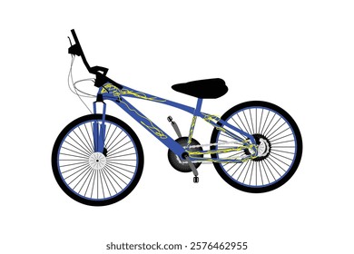 Vibrant Blue Bicycle with Graphic Design.