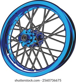 A vibrant blue bicycle wheel featuring intricate spokes and a dynamic design, perfect for showcasing cycling, sports, and transportation themes in your creative projects