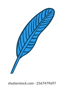 Vibrant blue bird feather resting against a clean white background