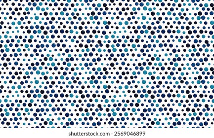 Vibrant blue and black circles scattered on a white background create a dynamic, playful pattern. Ideal for website backgrounds, textile designs, or playful branding.