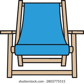 A vibrant blue canvas deck chair with a natural wooden frame, perfect for outdoor relaxation and casual seating, designed for comfort and portability in sunny environments and leisure activities