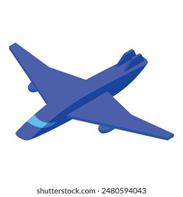 Vibrant blue cartoon airplane illustration in isometric style for children's toy, travel, and aviation concept on a white background with no people