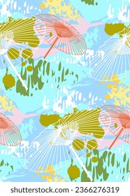 vibrant blue colorful japanese chinese traditional vector illustration card background seamless pattern colorful watercolor ink textured