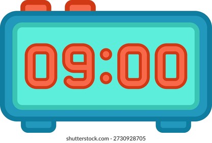 A vibrant blue digital alarm clock with bright red numbers clearly showing the time as 09:00, indicating morning or evening.