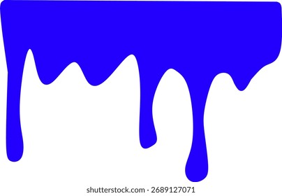 Efeito de pintura gotejando azul vibrante isolado no fundo branco. Perfeito para projetos de horror, Halloween, grafite ou design criativo que precisam de textura arrojada.
