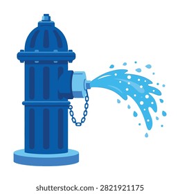 A vibrant blue fire hydrant spraying a powerful stream of water isolated on a plain white background. This high quality icon is perfect for emergency and safety concepts.