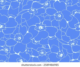 Vibrant blue floral pattern.  Stylish, seamless design featuring stylized flowers. Perfect for textiles, wallpaper, or website backgrounds. Evokes feelings of serenity and spring.