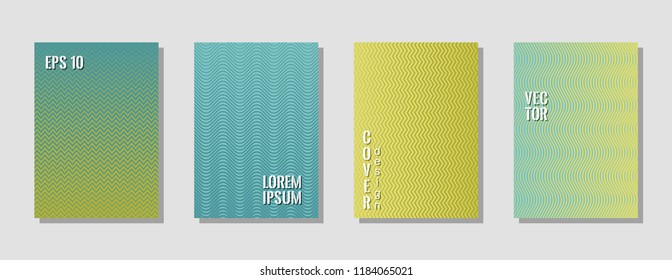 Vibrant blue gold zig zag banner templates, wavy lines gradient stripes backgrounds for musical cover. Curve shapes stripes, zig zag edge lines halftone texture gradient poster backgrounds set.