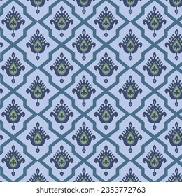 A vibrant blue and green pattern against a calming blue background