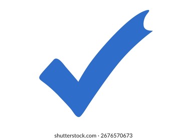Una marca de verificación dibujada a mano azul vibrante, aislada sobre fondo transparente, que representa la Aprobación, la corrección o una opción positiva