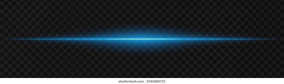 Vibrant blue horizontal light beam on a dark, transparent background, perfect for sci-fi, digital graphics, or neon effects. Reflection, spotlight, wallpaper