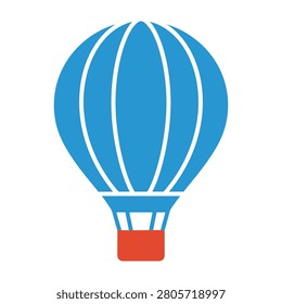 Vibrant blue hot air balloon soaring through the sky with white stripes and a bright red basket, evoking a sense of freedom and adventure