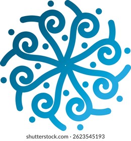 A vibrant blue icon featuring an eight-pointed star with flowing, spiral lines and scattered dots. A stylish and decorative vector graphic. 