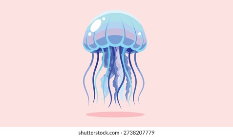 A vibrant blue jellyfish with long tentacles gracefully floats in the water, showcasing its translucent beauty.