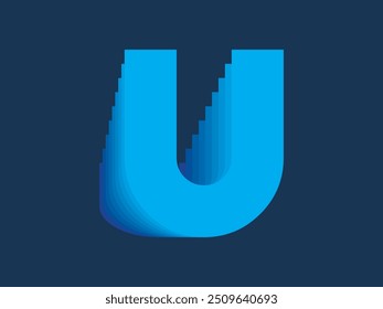 A vibrant blue letter "U" with a deep 3D effect, perfect for creative and professional designs