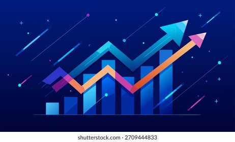Un gráfico de línea azul vibrante muestra una tendencia ascendente, lo que indica crecimiento o progreso positivo. Diseño limpio adecuado para informes financieros o de negocios.