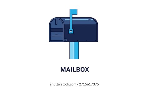 A vibrant blue mailbox design is depicted, notable for its distinct, flat silhouette style.