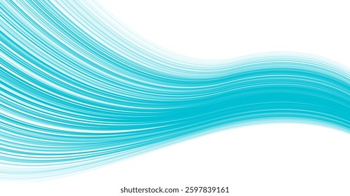 Vibrant blue minimal abstract curved wavy lines on the white background. Concept elegant vector design