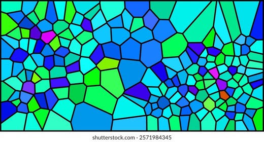 A vibrant blue multicolored abstract pattern featuring irregular polygon shapes outlined in bright blue, creating a striking, modern and dynamic stained glass-like design.