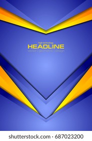 Vibrant blue and orange abstract tech background. Vector flyer template design