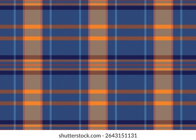 Vibrant blue, orange, and taupe plaid pattern. Perfect for textile design, website backgrounds, or fashion projects.