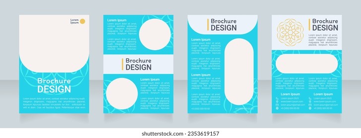 Vibrant blue ornamental blank brochure design. Template set with copy space for text. Premade corporate reports collection. Editable 4 paper pages. Roboto Light, Medium, Itim Regular fonts used