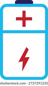 Icono de batería delineado en azul vibrante con signo rojo más y rayo que representa el Recargo de energía y el nivel de energía