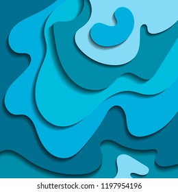 Vibrant blue paper cut background. Abstract modern 3d origami paper art style