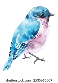 Pájaro azul y rosa vibrante. Perfecto para diseños con temas de naturaleza, impresiones artísticas y decoración. Las pinceladas detalladas y los colores vívidos lo convierten en una pieza cautivadora y única.