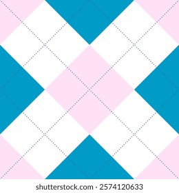 Vibrant blue and pink checkered Argyle pattern, seamless and dynamic. Perfect for creating contemporary fashion designs, playful textiles, and an elegant, stylish accessories